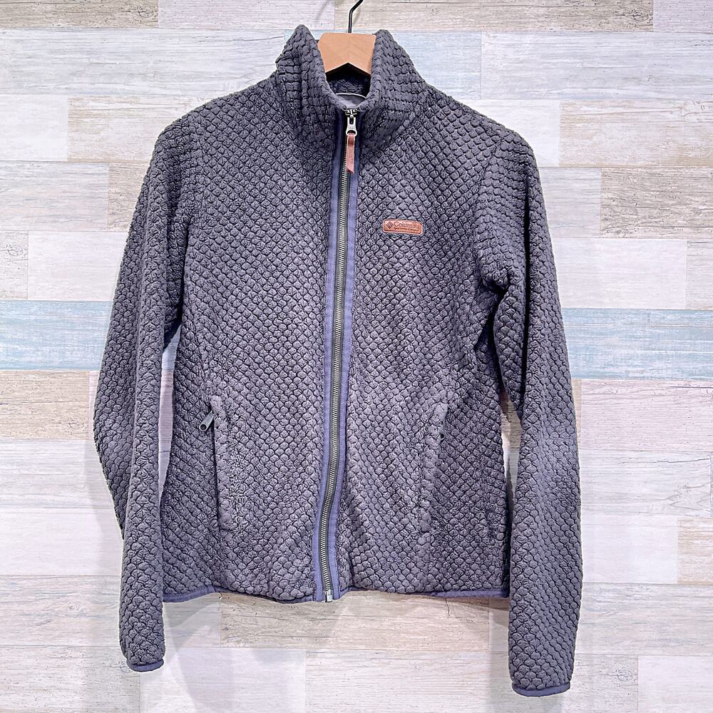 Columbia Fire Side Sherpa Full Zip Fleece Jacket Gray Mock Neck Womens Small